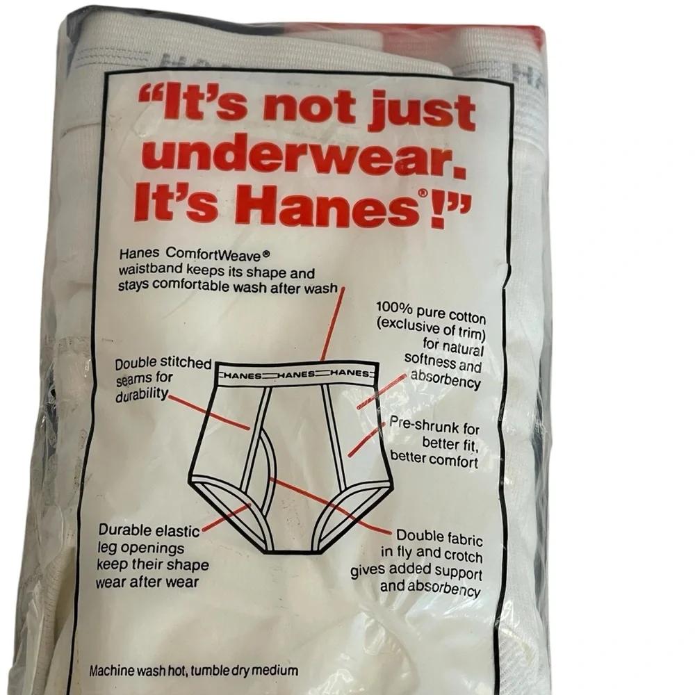 Vintage NOS 1987 HANES MENS Sz 36 Briefs White 3 Pack Tighty Whities Made In USA - Picture 5 of 8